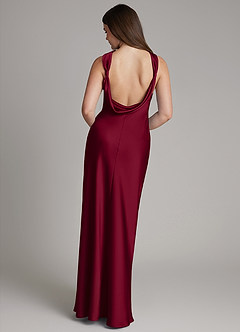 Azazie Dimitra Bridesmaid Dresses Burgundy A-Line Pleated Stretch Satin Dress image7