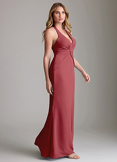 Azazie Valerie Bridesmaid Dresses Pomegranate Mermaid Pleated Chiffon Dress image4