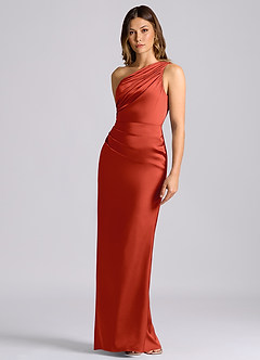 Azazie Akilah Brudtärnklänningar Klä av Sjöjungfru i Stretch Satin Ena axeln Rost image6