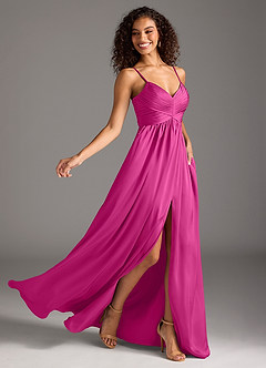 Azazie Alia Vestidos de damas de honor Vestido de Fucsia de Satén Elástico de Corte en A con Plisado image2