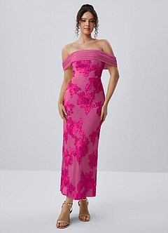 Berenice Fuchsie Stretch-Maxikleid aus 3D-Blumenspitze image4