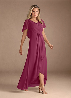 Azazie Eliza Mother of the Bride Dresses Mulberry A-Line V-Neck Pleated Chiffon Dress image6