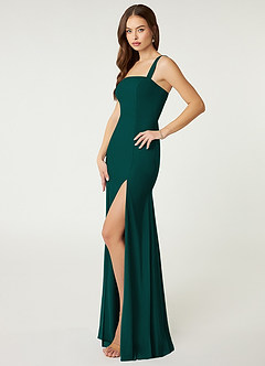 Azazie Alara Bridesmaid Dresses Pine Sheath Side Slit Stretch Chiffon Dress image3