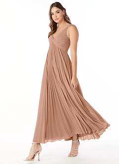 Azazie Raychelle Bridesmaid Dresses Champagne Rose A-Line V-Neck Chiffon Dress image3