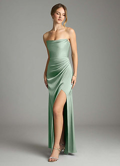 Azazie Leonis Suknie dla druhen Syrena Pofałdowany Satyna elastyczna Do ziemi Sukienka image1