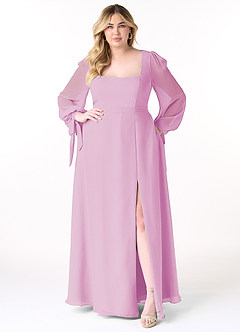 Azazie Leonia Bridesmaid Dresses Candy Pink A-Line Long Sleeve Chiffon Dress image11