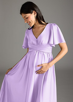 Azazie Verna Maternity Bridesmaid Dresses A-Line Ruched Stretch Satin Floor-Length Dress image1