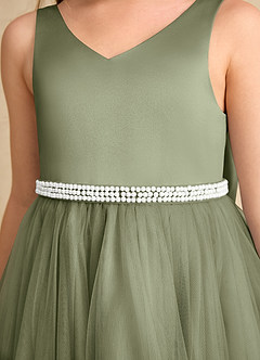 Azazie Firefly Flower Girl Dresses Pistachio A-Line Bow Matte Satin Dress image6