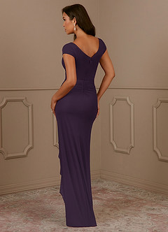 Azazie Roya Mother of the Bride Dresses Plum Mermaid V-Neck Pleated Mesh Dress image3