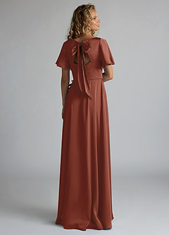 Azazie Kimber Bridesmaid Dresses Auburn A-Line Ruched Stretch Satin Dress image2