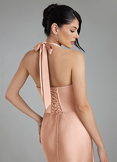 Azazie Torrance Robes de demoiselle d'honneur Robe Sirène en Satin extensible Corset Or Rose image2