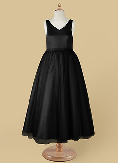 Azazie Marybell Flower Girl Dresses Black A-Line Bow Tulle Dress image9