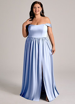 Azazie Calianna Abiti da Damigella Abito Convertibile A-Line in Raso Elasticizzato a Spalla Scoperta Ghiaccio image8