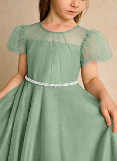 Azazie Duckie Abiti da Ragazza di Fiori Abito Principessa in Tulle Plissettato Matcha image6