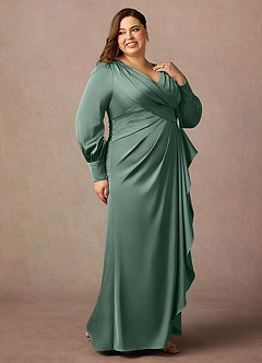 Azazie Petrina Mother of the Bride Dresses Eucalyptus Mermaid Pleated Stretch Satin Dress image9