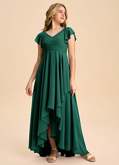 Azazie Caria Junior Emerald A-Line Pleated Chiffon Dress image3