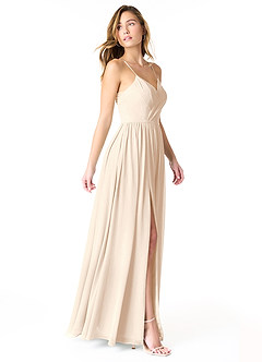 Azazie Cora Vestidos de damas de honor Vestido de Alabastro Blanco de Gasa de Corte en A con Plisado image4