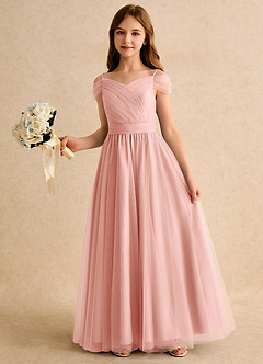 Azazie Yuna Junior Formal Abiti da Ragazza di Fiori Abito A-Line in Tulle a Spalla Scoperta Rosetta image5