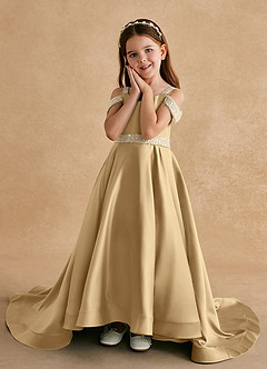 Azazie Jodi Flower Girl Dresses Gold A-Line Matte Satin Dress image5