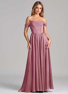 Azazie Raisa Bridesmaid Dresses Vintage Mauve A-Line Off the Shoulder Stretch Satin Dress image4