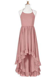 Azazie Sarafina Junior A-Linie Spitze Chiffon Kleid Altrosa image7