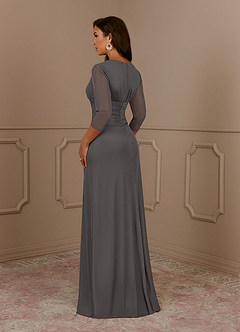 Azazie Annetta Mother of the Bride Dresses Steel Grey A-Line V-Neck Pleated Mesh Dress image3