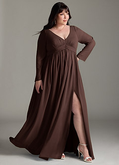 Azazie Teton Final Sale A-Line Long Sleeve Chiffon Floor-Length Dress image11