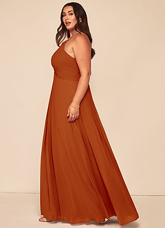 Azazie Ginger Vestidos de damas de honor Vestido de Pimenton de Gasa de Corte en A con Halter Plisado image13
