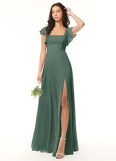 Azazie Bondi Bridesmaid Dresses Sea Moss A-Line Ruffled Chiffon Dress image2