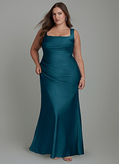 Azazie Agustina Bridesmaid Dresses Ink Blue Mermaid Corset Stretch Satin Dress image9