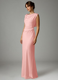 Azazie Kieryn Bridesmaid Dresses Powder Pink Mermaid Pleated Stretch Satin Dress image3