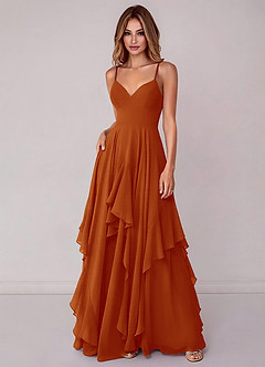 Azazie Zaina Bridesmaid Dresses Paprika A-Line Chiffon Dress image3