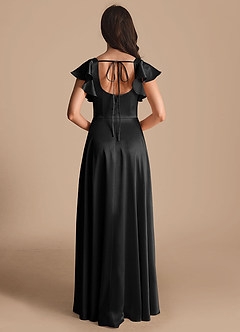 Azazie Bondi Bridesmaid Dresses Black A-Line Bow Metallic Satin Dress image3
