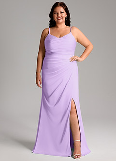 Azazie Deandra Bridesmaid Dresses Lilac Mermaid Pleated Stretch Satin Dress image7