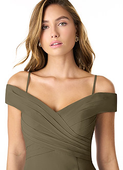 Azazie Lecia Brautjungfernkleider Wandelbar Empire Schulterfrei, plissiert Chiffon Kleid Weidengrün image2