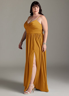 Azazie Zeya Bridesmaid Dresses Butterscotch A-Line Pleated Stretch Satin Dress image13