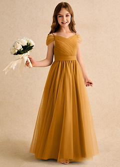 Azazie Yuna Girls Formal vestidos de niña de las flores Vestido de Caramelo de Tul de Corte en A con Vestidos sin tirantes image1