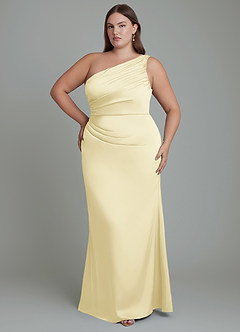 Azazie Akilah Bridesmaid Dresses Lemon Sorbet Mermaid One Shoulder Stretch Satin Dress image8
