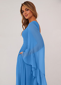 Barbie ♥ Azazie Brautjungfernkleider A-Linie Langarm Chiffon Kleid Blauhäher image6