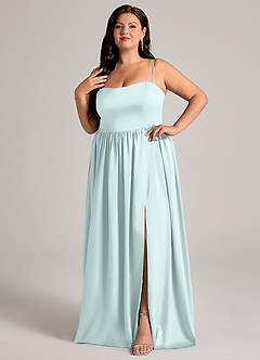 Azazie Calianna Bridesmaid Dresses Sea Glass A-Line Off the Shoulder Stretch Satin Convertible Dress image14