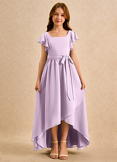 Azazie Milly Girls Formal Flower Girl Dresses Frosted Lilac A-Line Pleated Chiffon Dress image5
