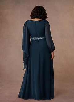 Azazie Priyanka Mother of the Bride Dresses Dark Navy A-Line Boatneck Pleated Chiffon Dress image8