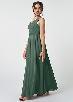 Azazie Kora Junior Sea Moss A-Line Pleated Chiffon Dress image3