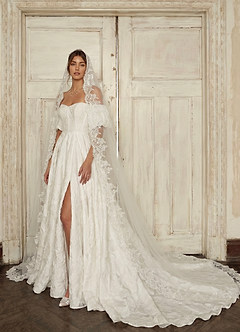front Scalloped Edge Cathedral Veil with Floral Embroidery