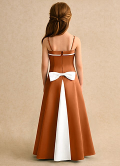 Azazie Izel Girls Formal Flower Girl Dresses Ivory Copper A-Line Pleated Matte Satin Dress image4