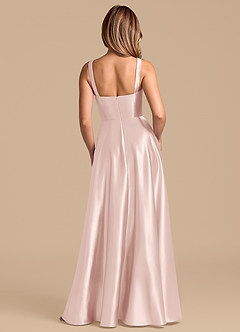 Azazie Shaude 신부 들러리 드레스 A라인 주름진 메탈릭 새틴 바닥 길이 드레스 image6