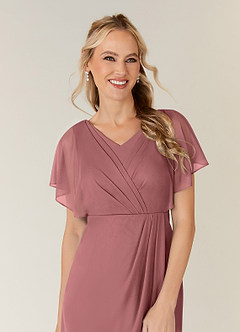 Azazie Waverly Mother of the Bride Dresses Desert Rose Sheath Pleated Mesh Dress image5