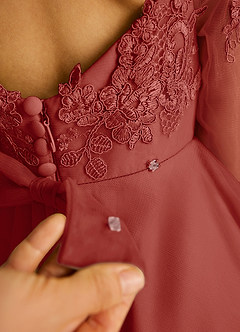 Azazie Precious Robe Demoiselle D'honneur Fillette Robe Trapèze en Tulle Dentelle Terracotta image6