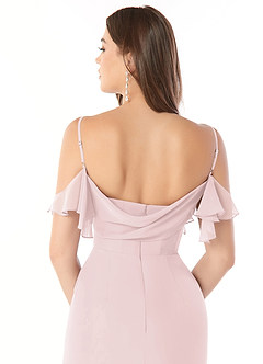 Azazie Emeralda Bridesmaid Dresses Blushing Pink Sheath Off the Shoulder Chiffon Dress image5