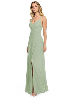 Azazie Davis Bridesmaid Dresses Dusty Sage A-Line V-Neck Chiffon Dress image3